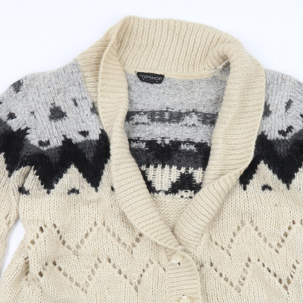 Topshop Womens Beige Striped Knit Cardigan Jumper Size 12