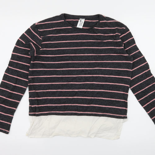 Here + There Girls Green Striped Knit Pullover Jumper Size 13-14 Years