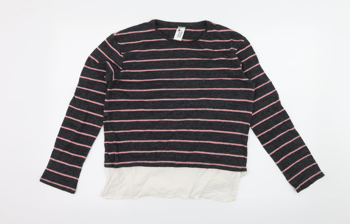 Here + There Girls Green Striped Knit Pullover Jumper Size 13-14 Years