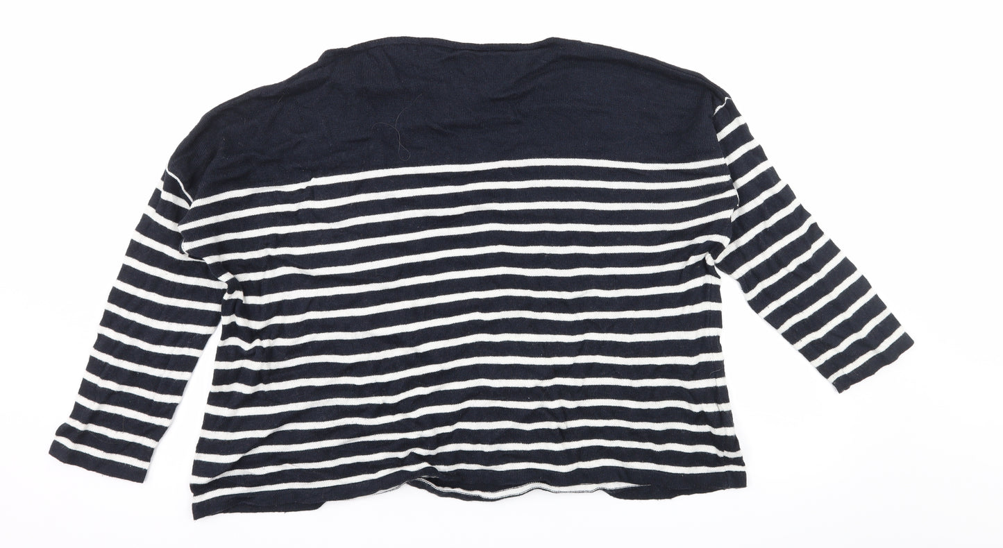 Alessia Pacini Womens Blue Striped Knit Pullover Jumper Size M