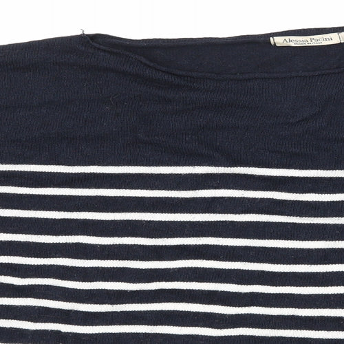 Alessia Pacini Womens Blue Striped Knit Pullover Jumper Size M