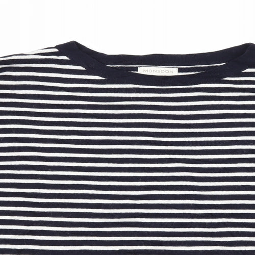 Monsoon Womens Blue Striped Knit Pullover Jumper Size M