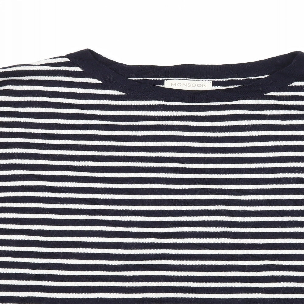 Monsoon Womens Blue Striped Knit Pullover Jumper Size M