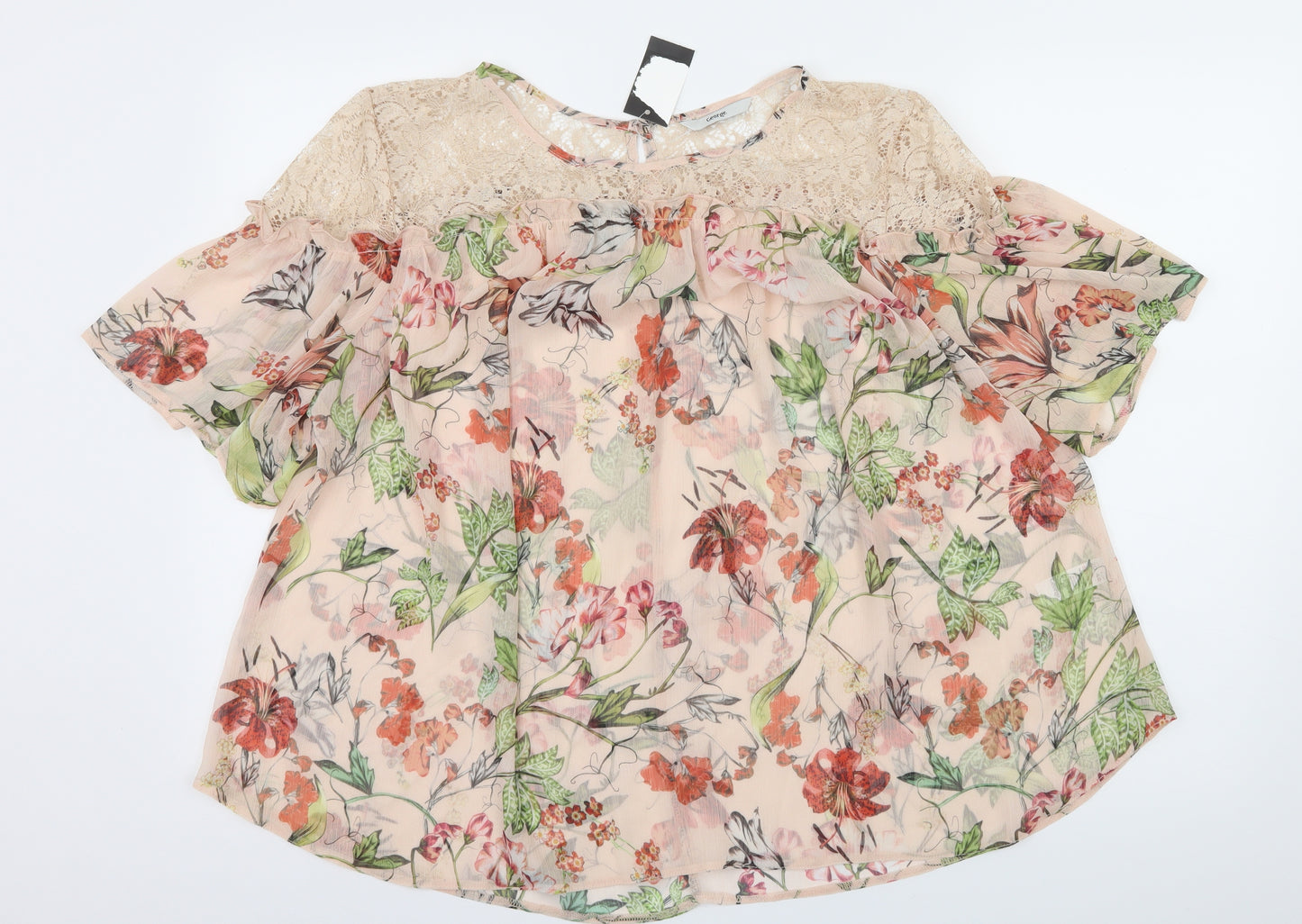 George Womens Pink Floral Chiffon Basic Blouse Size 20