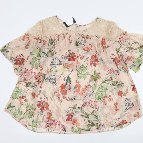 George Womens Pink Floral Chiffon Basic Blouse Size 20