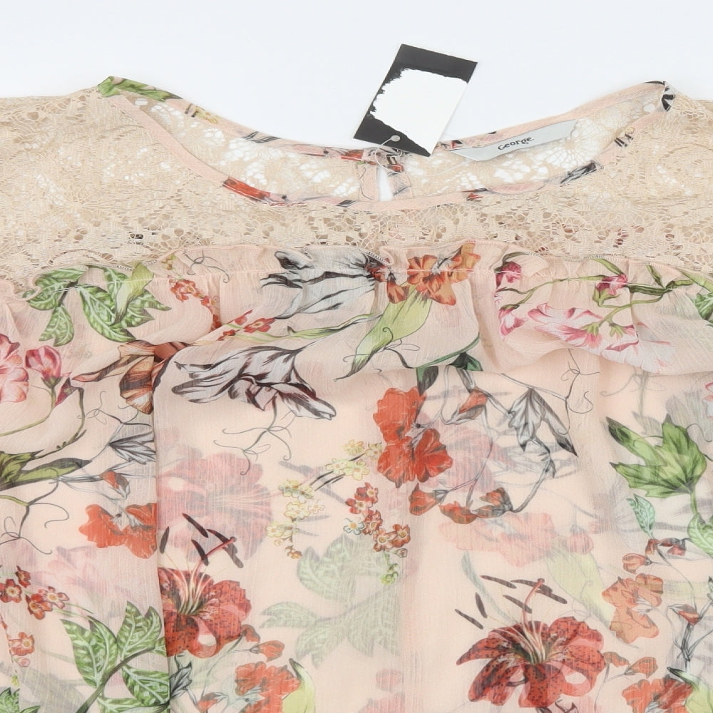 George Womens Pink Floral Chiffon Basic Blouse Size 20