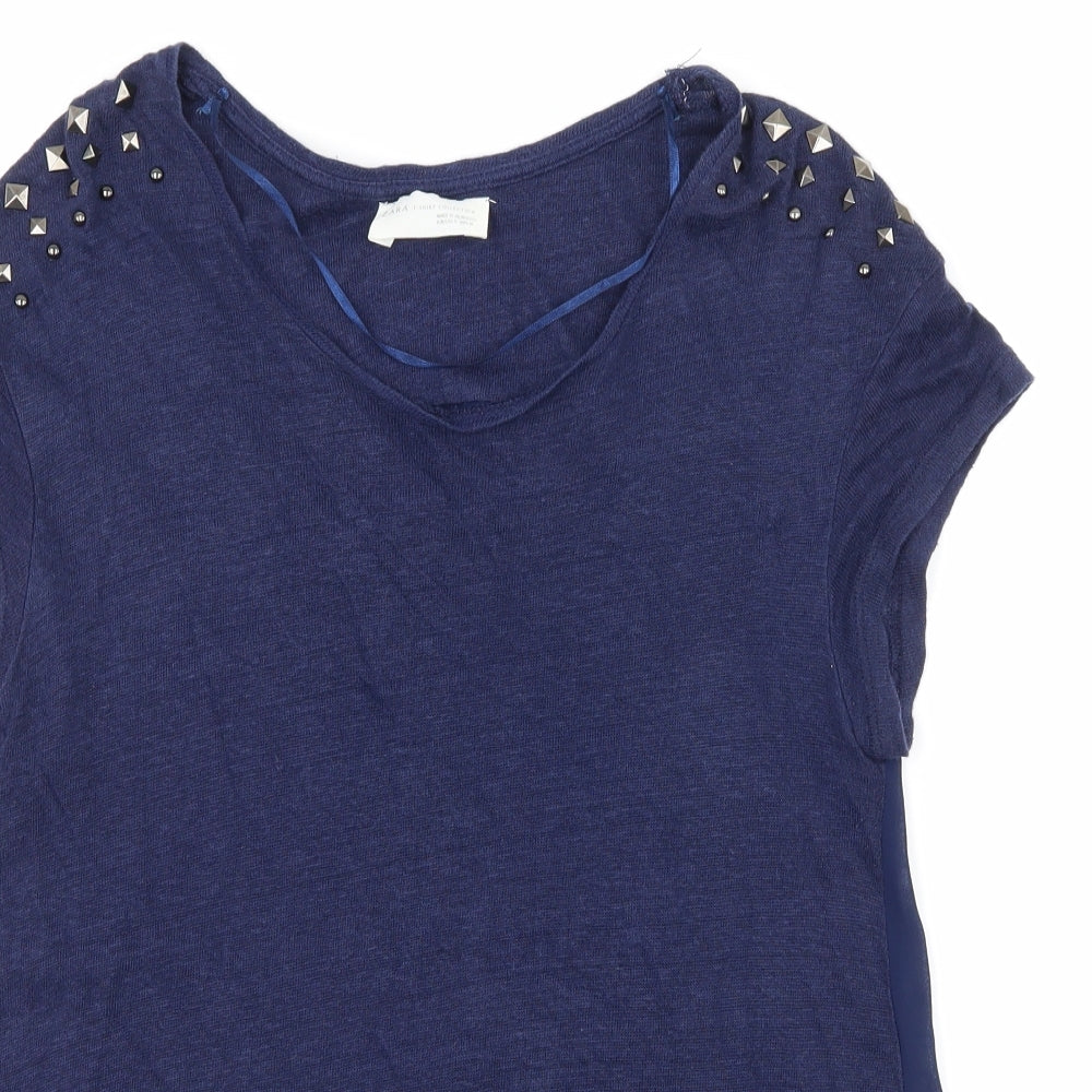 Zara Womens Blue  Knit Basic T-Shirt Size S  - Sheer back