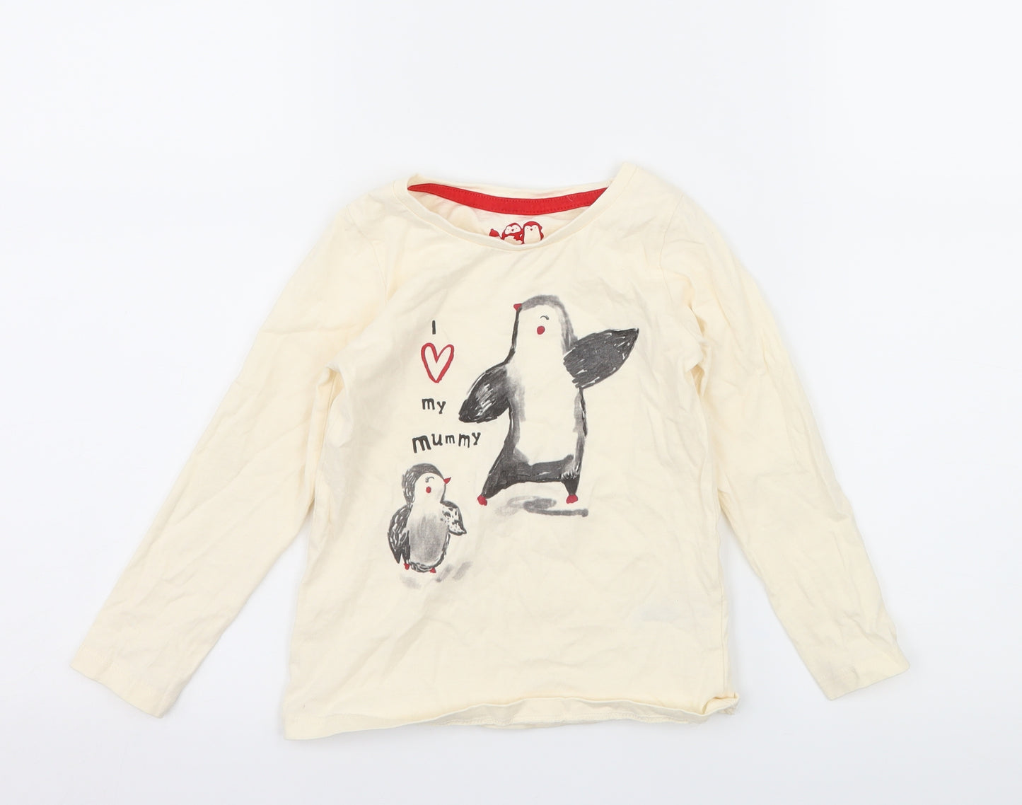 Nutmeg Girls Ivory  Jersey Basic T-Shirt Size 4-5 Years  - Penguin