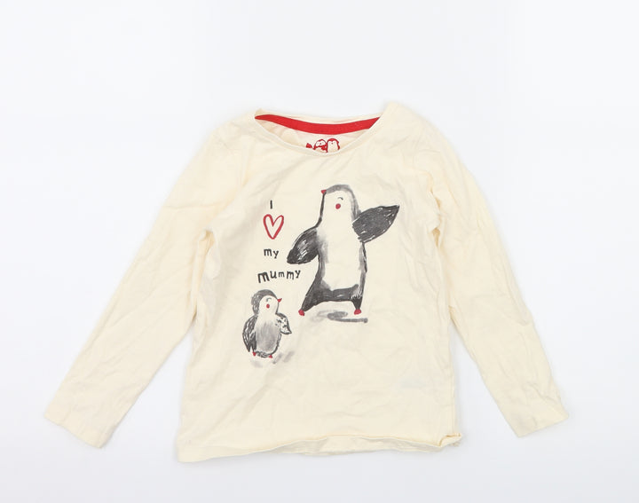 Nutmeg Girls Ivory Jersey Basic T-Shirt Size 4-5 Years - Penguin