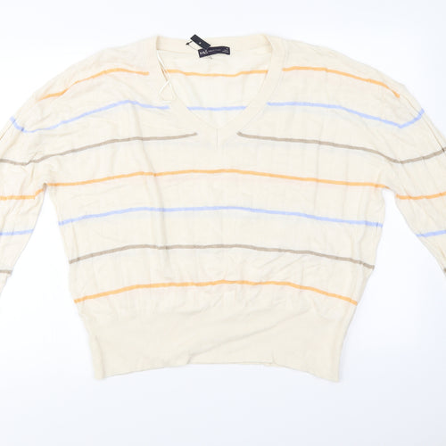 Marks and Spencer  Womens Beige Striped  Pullover Jumper Size XL