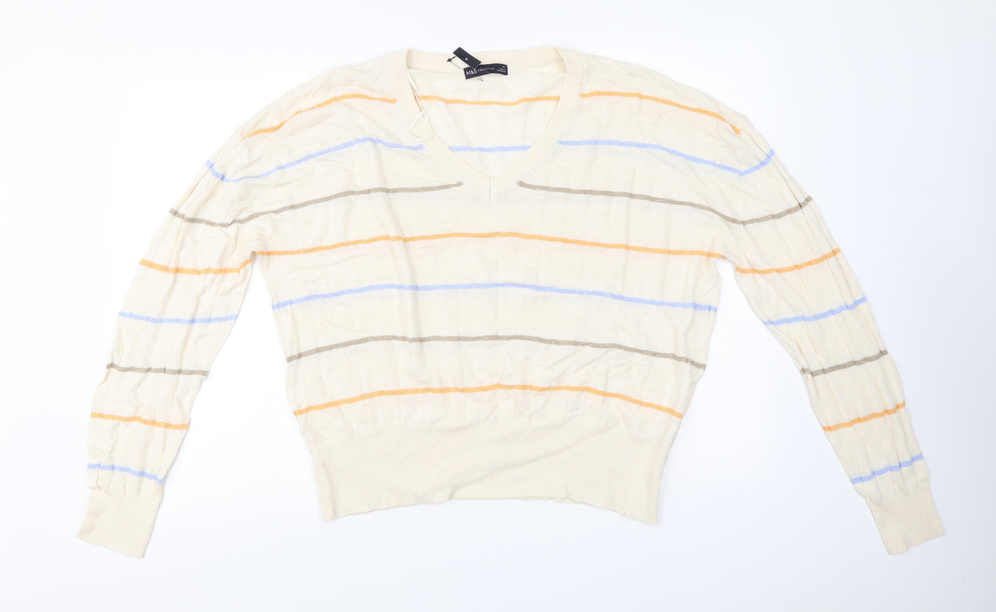 Marks and Spencer  Womens Beige Striped  Pullover Jumper Size XL