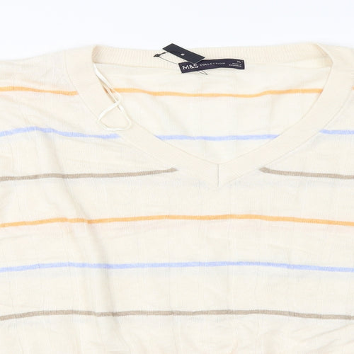 Marks and Spencer  Womens Beige Striped  Pullover Jumper Size XL