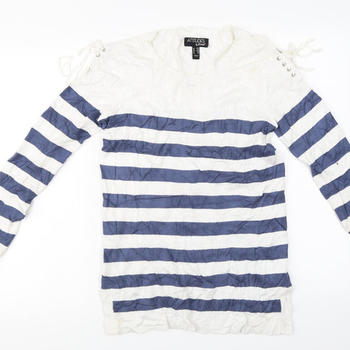 Attitudes Womens White Striped  Pullover Jumper Size XS