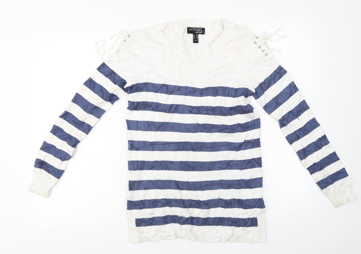 Attitudes Womens White Striped Pullover Jumper Size XS