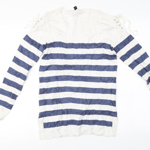 Attitudes Womens White Striped  Pullover Jumper Size XS