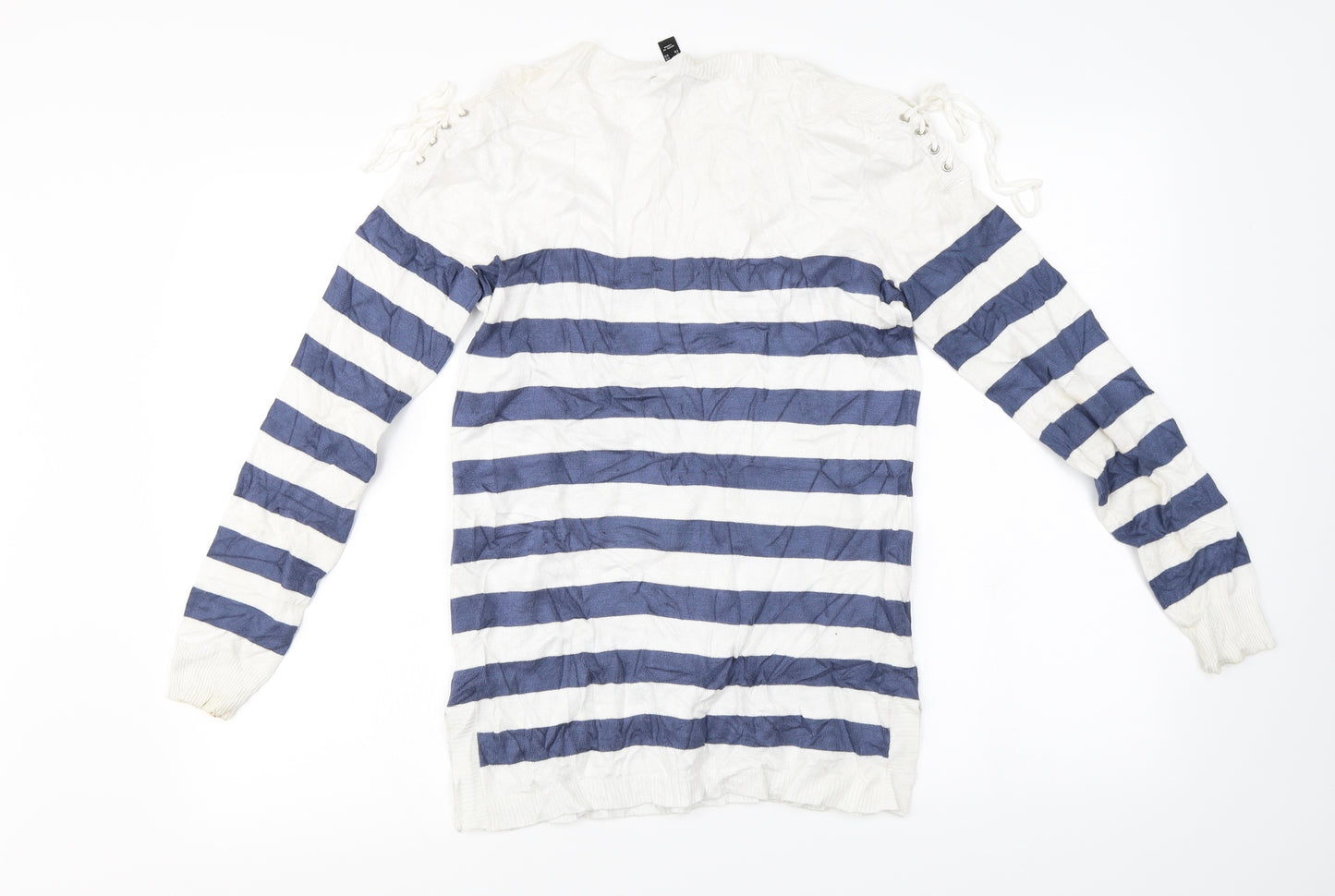 Attitudes Womens White Striped  Pullover Jumper Size XS