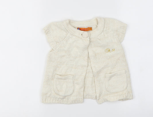 Front view of a 58 girls’ girls ivory cardigan jumper, size 3, years