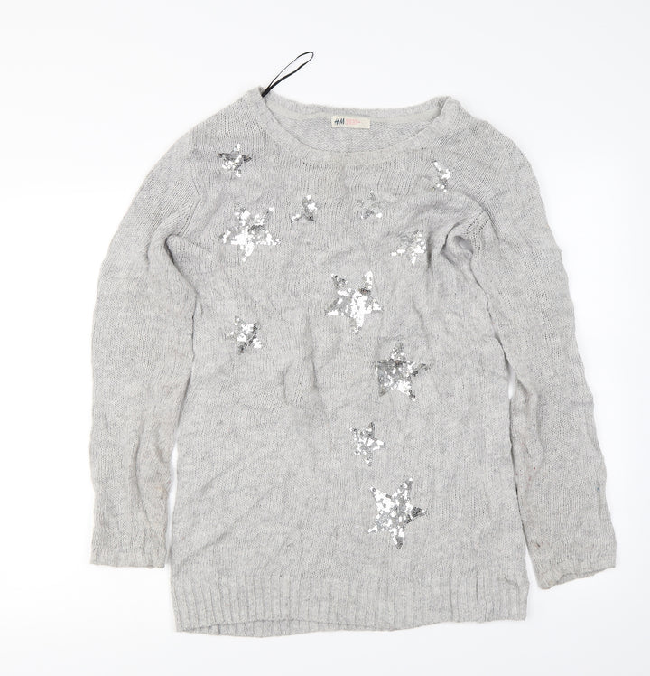H&M Girls Grey   Pullover Jumper Size 14 Years  - Sequin Stars