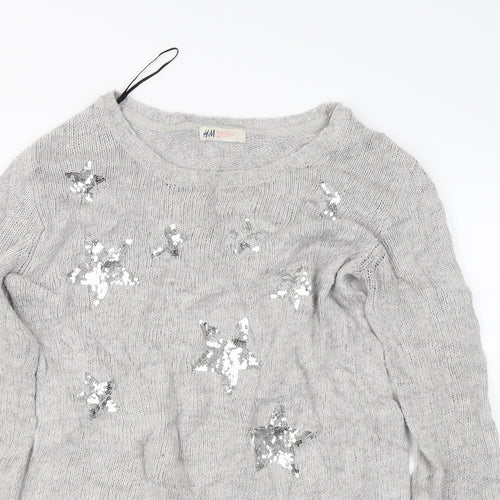 H&M Girls Grey   Pullover Jumper Size 14 Years  - Sequin Stars