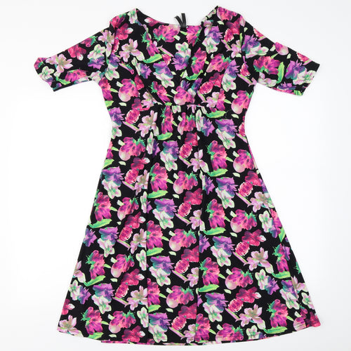 pistcachio  Womens Black Floral  A-Line  Size S