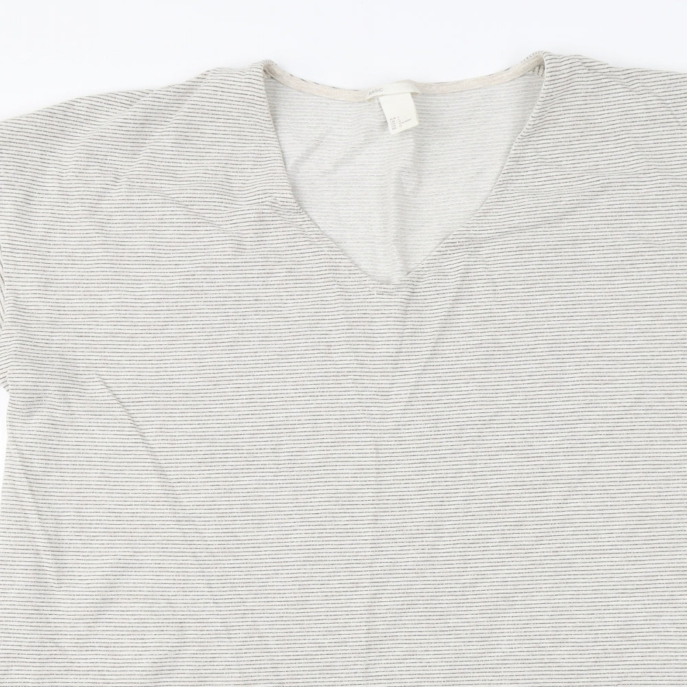 H&M Womens Ivory Striped  Basic T-Shirt Size L