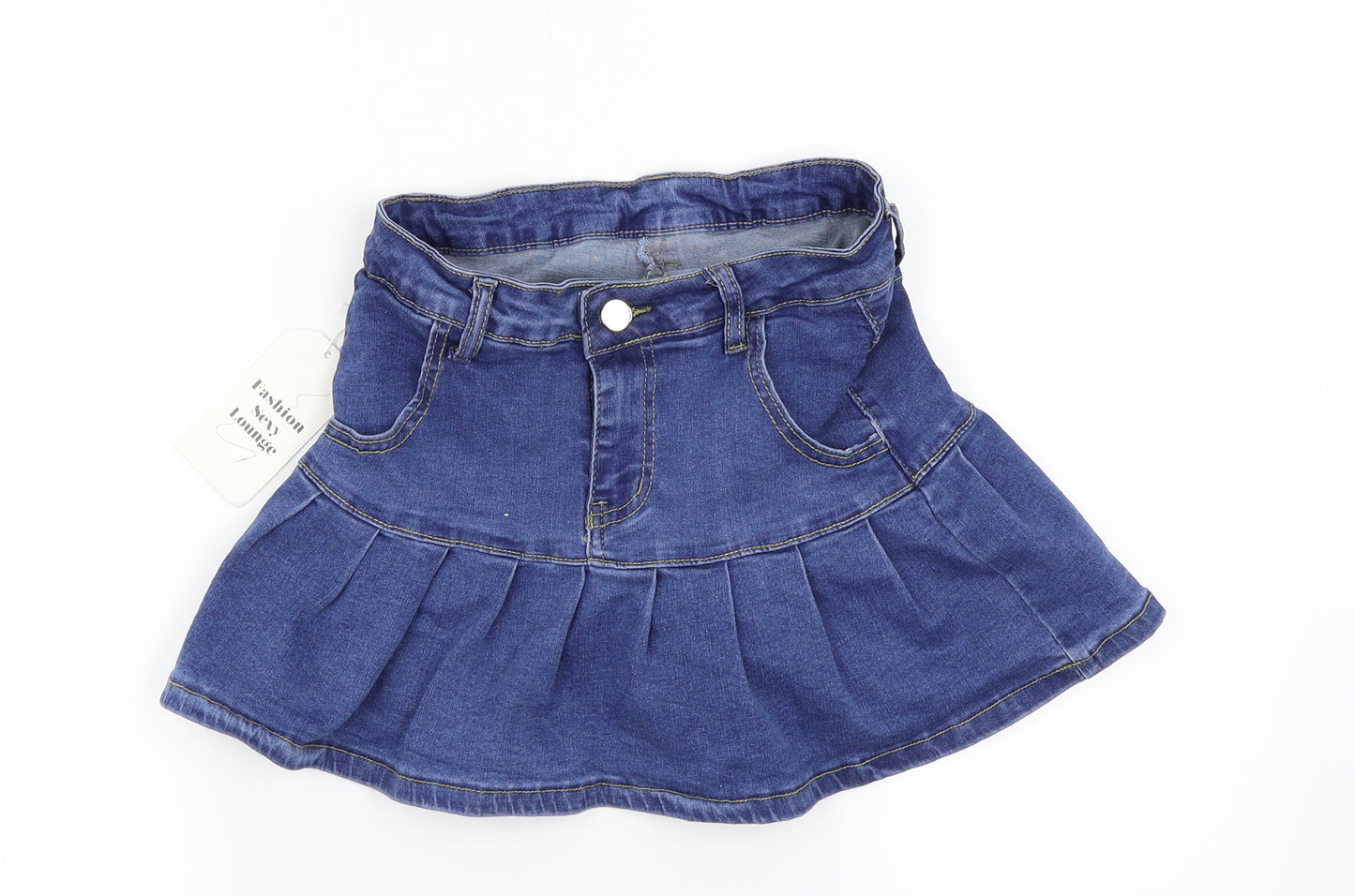 Preworn Womens Blue  Denim Pleated Skirt Size S