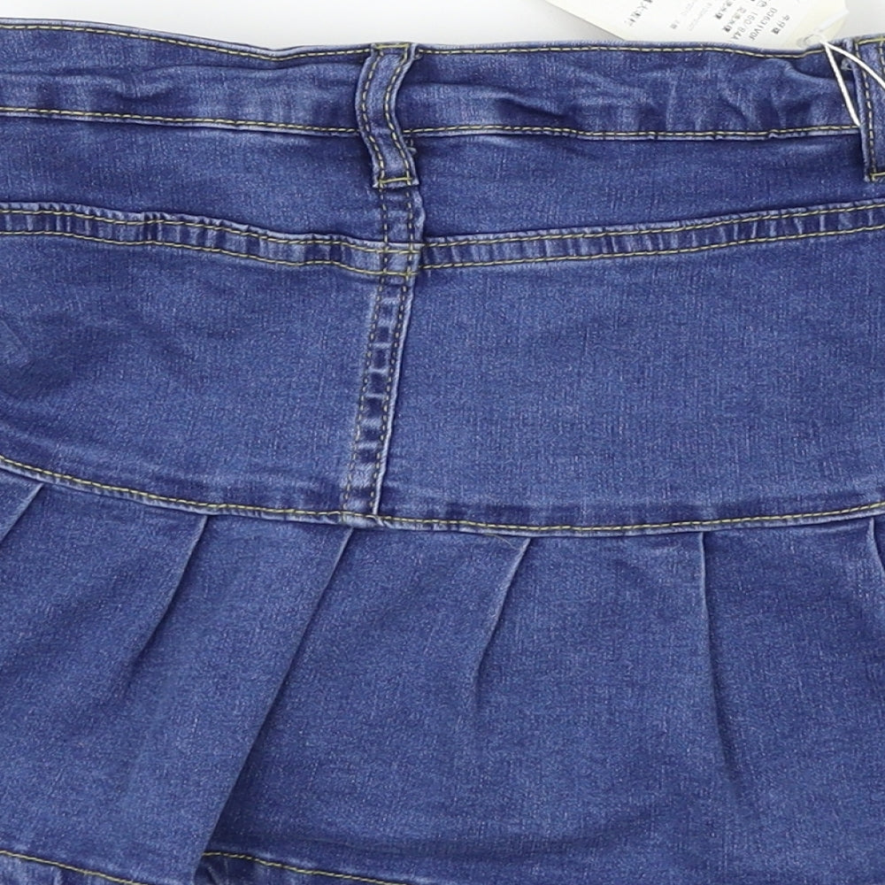 Preworn Womens Blue  Denim Pleated Skirt Size S