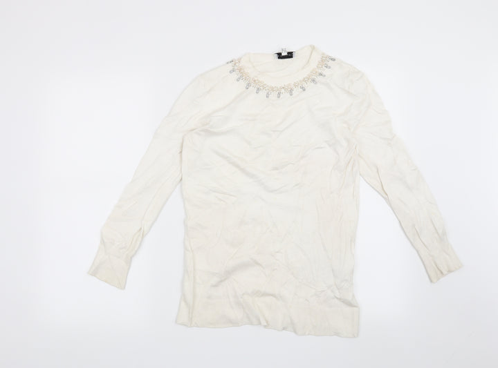 Warehouse Womens White   Pullover Jumper Size 10