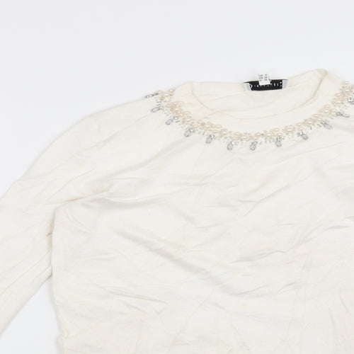 Warehouse Womens White   Pullover Jumper Size 10