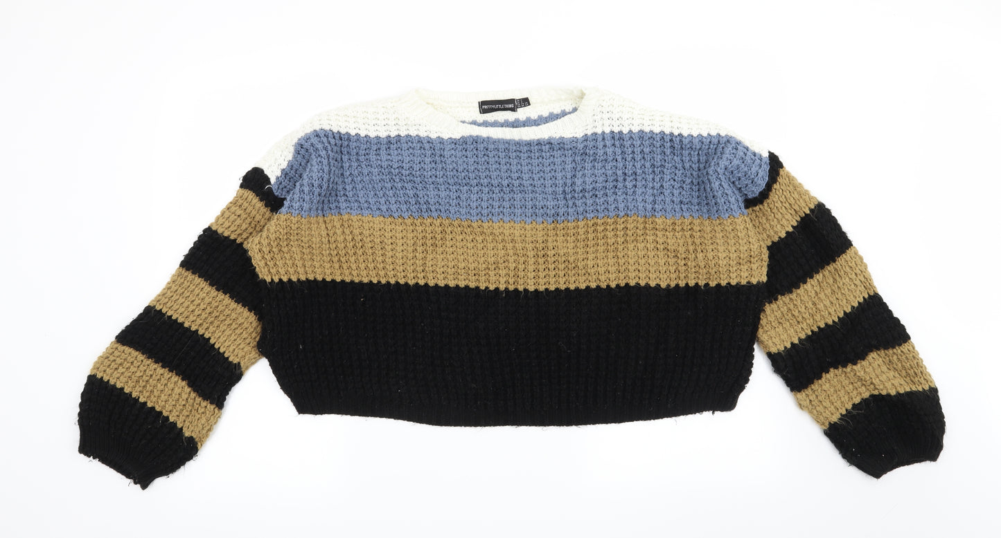 Pretty little thing Womens Black Striped  Pullover Jumper Size 8