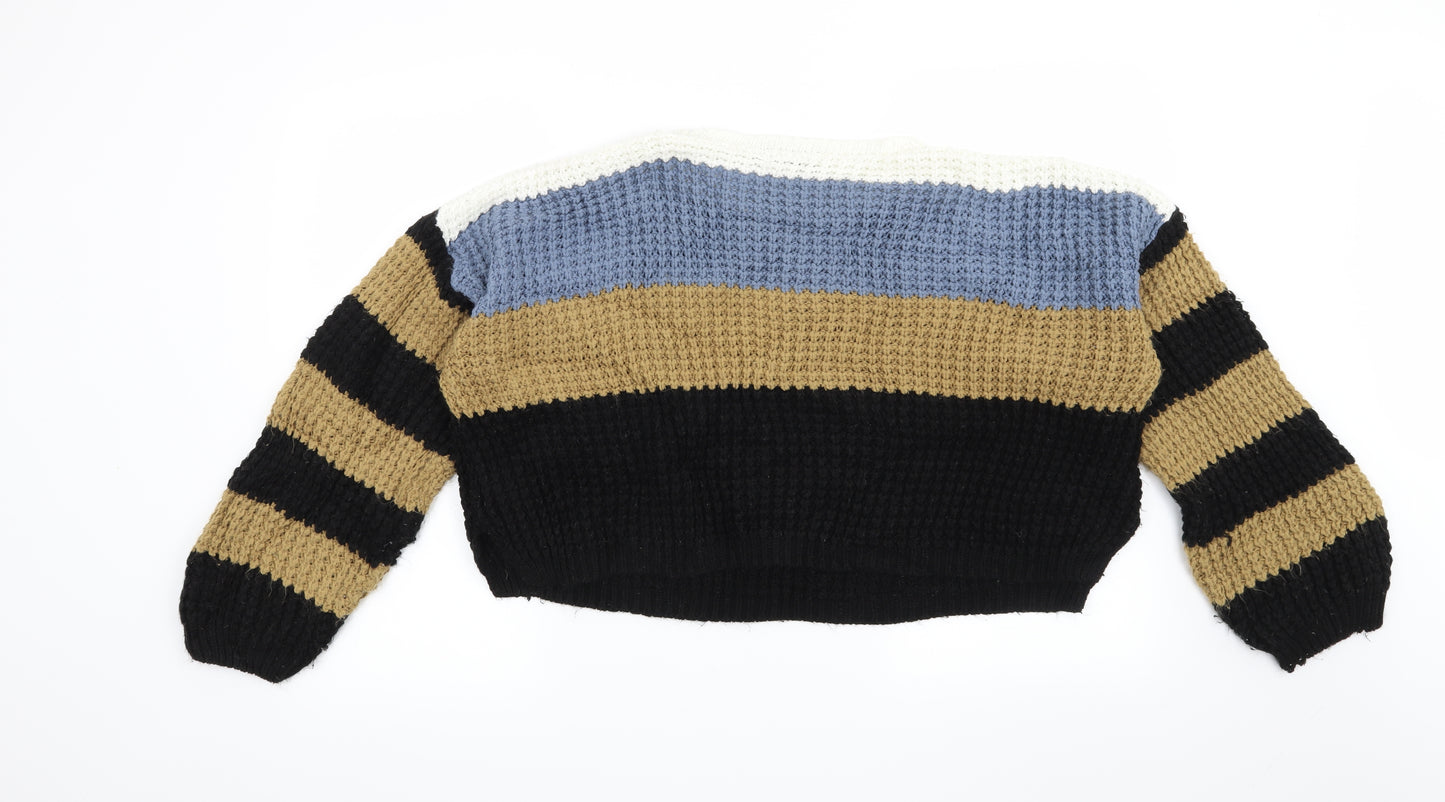 Pretty little thing Womens Black Striped  Pullover Jumper Size 8