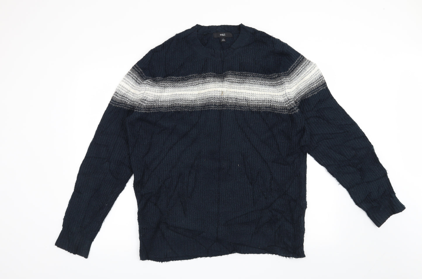 Marks and Spencer Mens Blue Striped  Pullover Jumper Size L