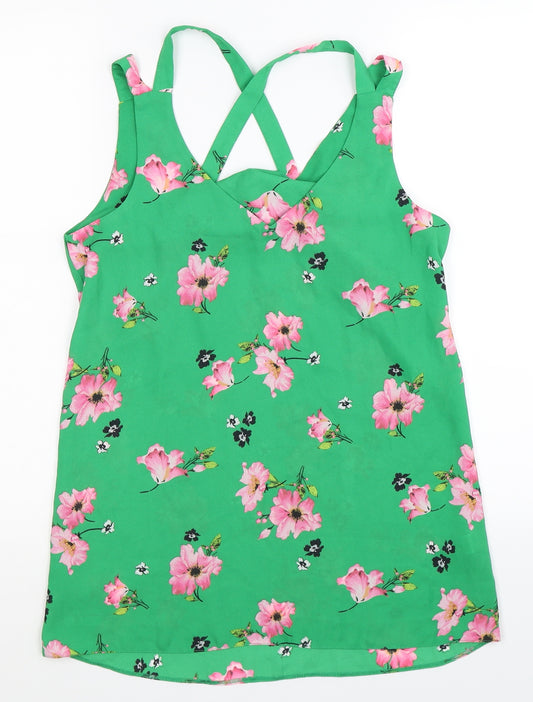 Front view of F&F women’s green floral basic tank, size UK 6