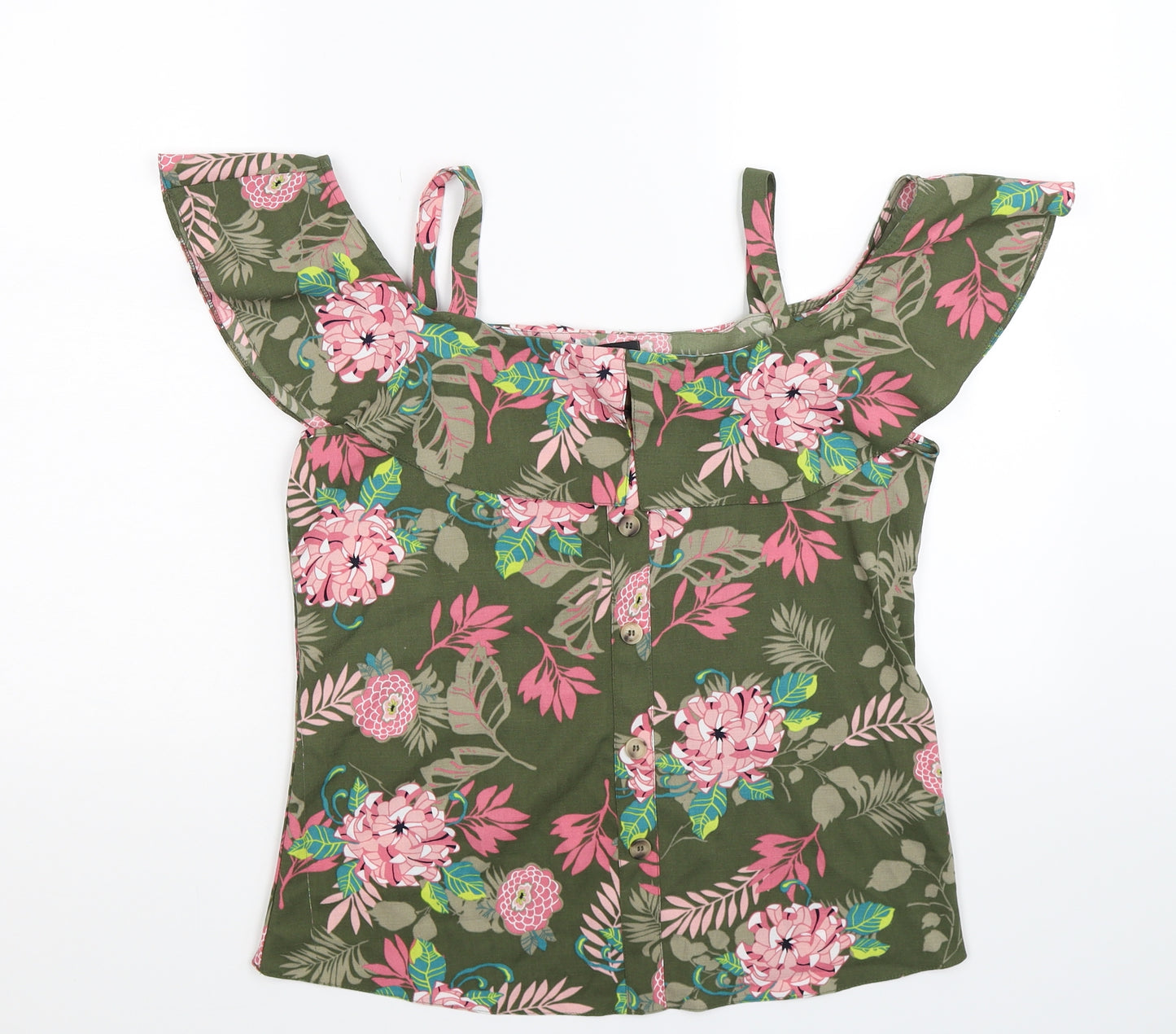 George Womens Green Floral  Basic Blouse Size 8