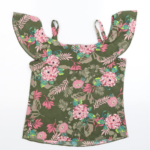 George Womens Green Floral  Basic Blouse Size 8
