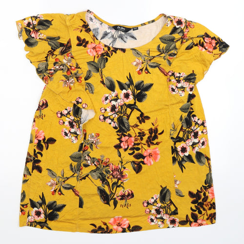 Belle Du Jour Womens Yellow Floral  Basic T-Shirt Size XL