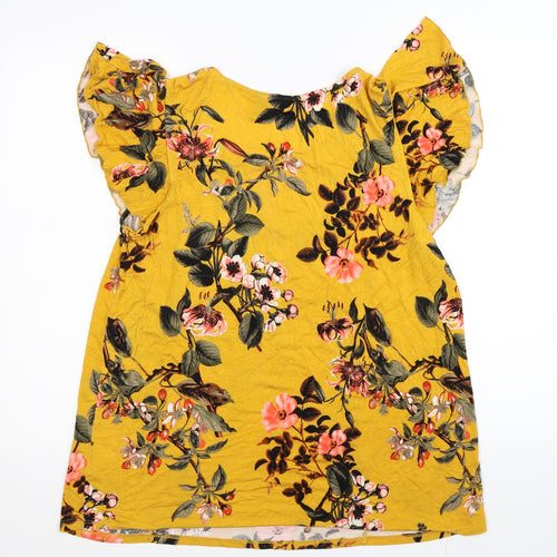 Belle Du Jour Womens Yellow Floral  Basic T-Shirt Size XL