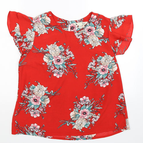 Yumi Womens Red Floral  Basic Blouse Size 14