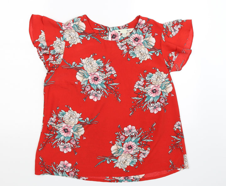 Yumi Womens Red Floral  Basic Blouse Size 14