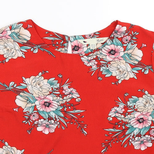 Yumi Womens Red Floral  Basic Blouse Size 14