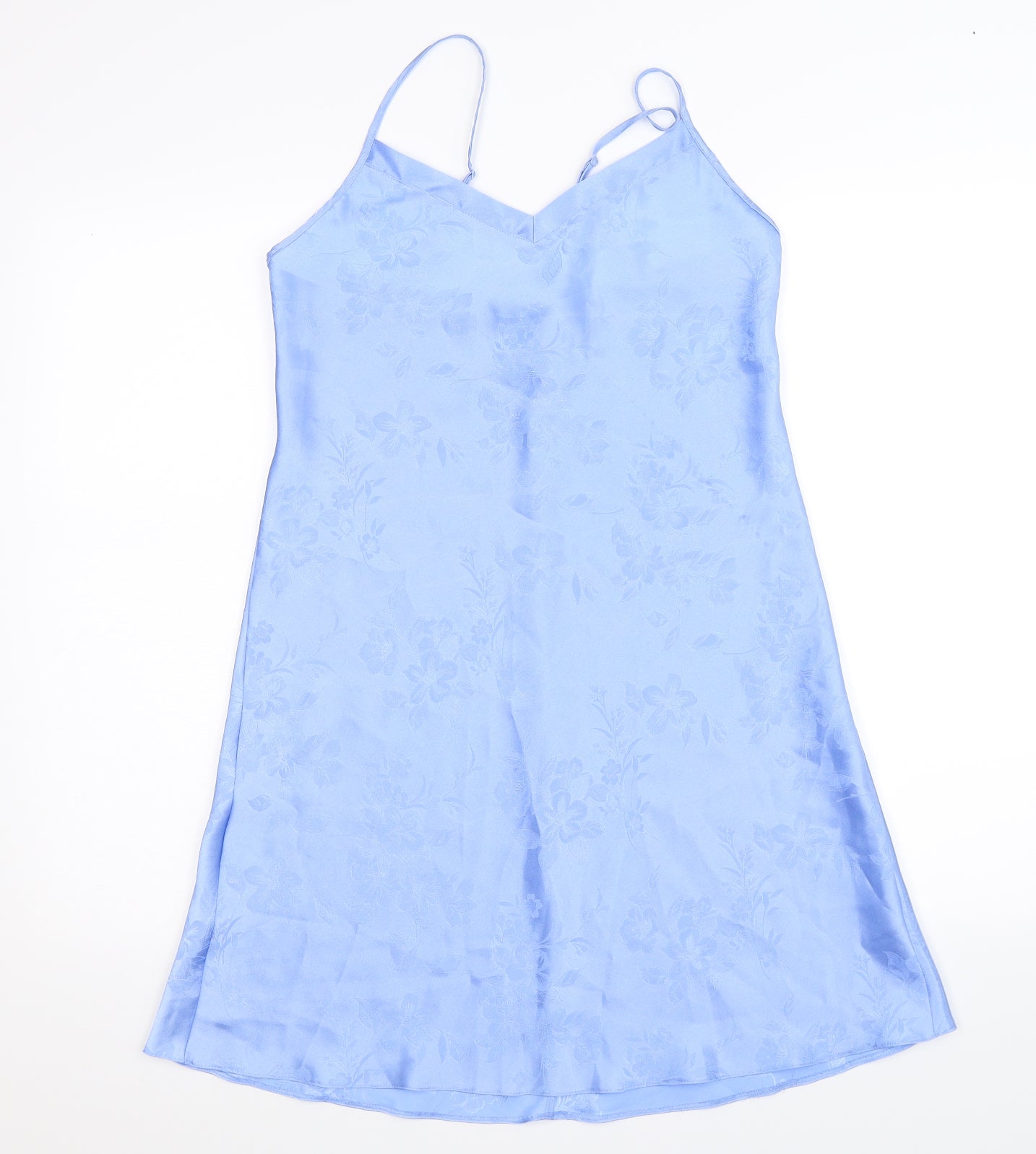 BHS Womens Blue Floral Satin Babydoll Dress Size 10