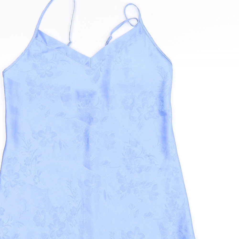 BHS Womens Blue Floral Satin Babydoll Dress Size 10