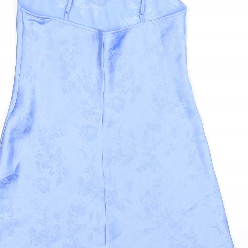 BHS Womens Blue Floral Satin Babydoll Dress Size 10