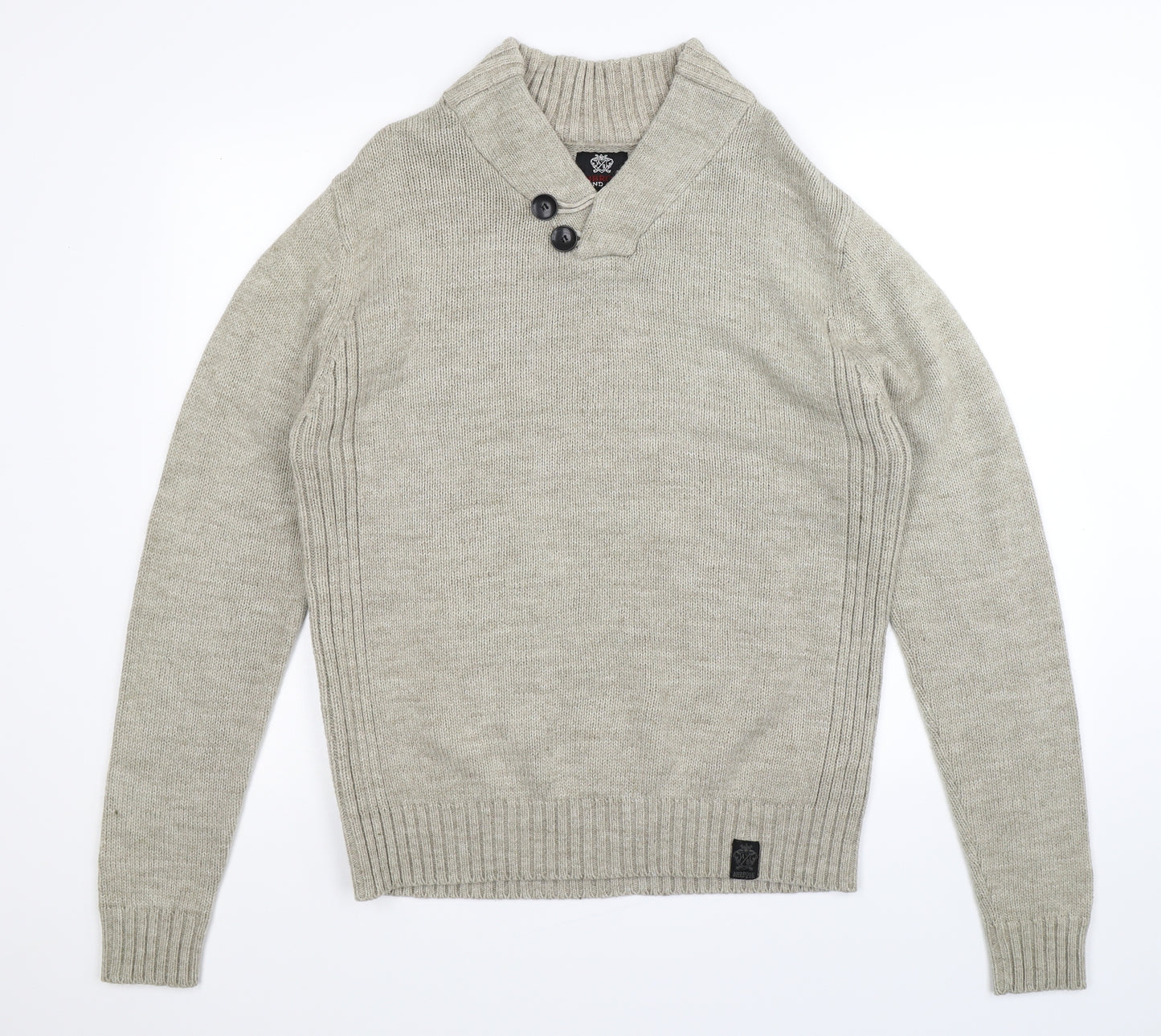 Ambrose Mens Beige  Knit Pullover Jumper Size M