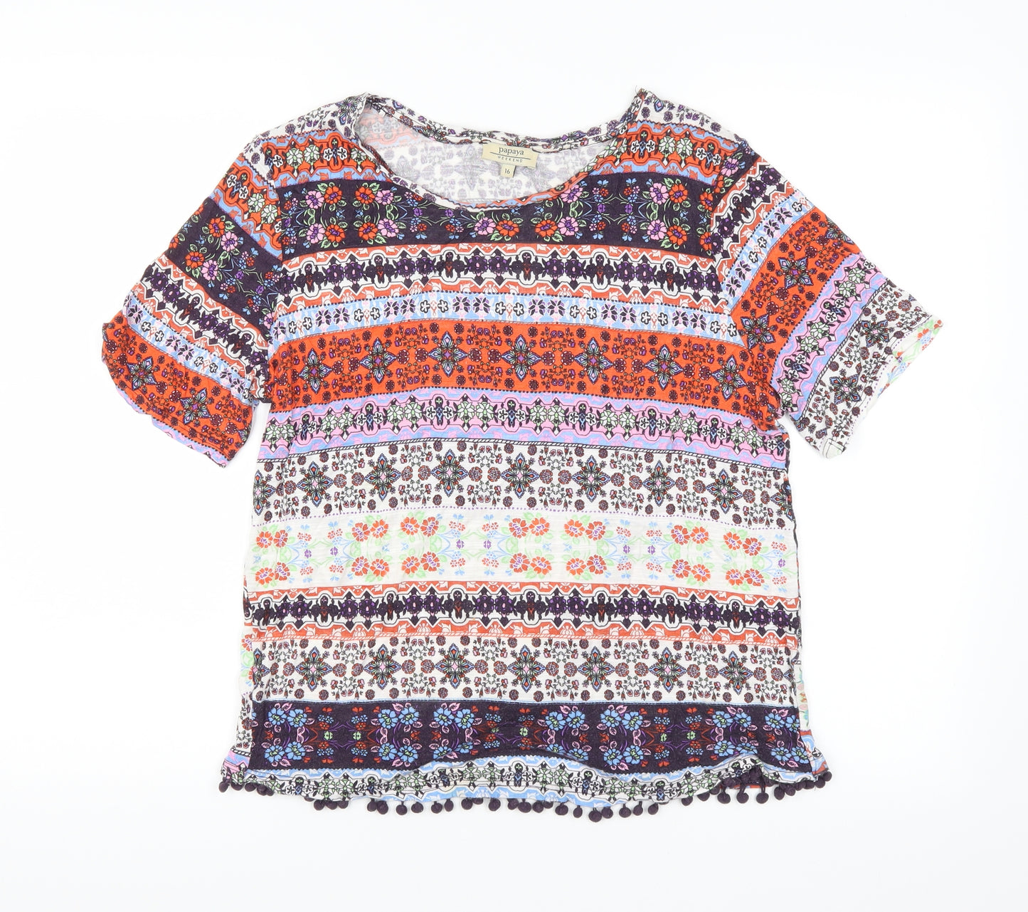 Papaya Womens Multicoloured Paisley  Basic Blouse Size 16  - pom poms