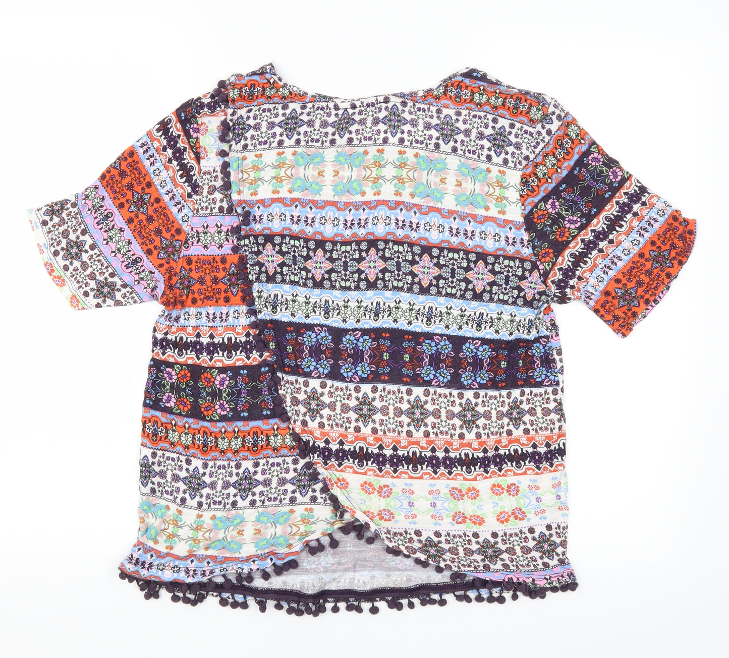 Papaya Womens Multicoloured Paisley  Basic Blouse Size 16  - pom poms