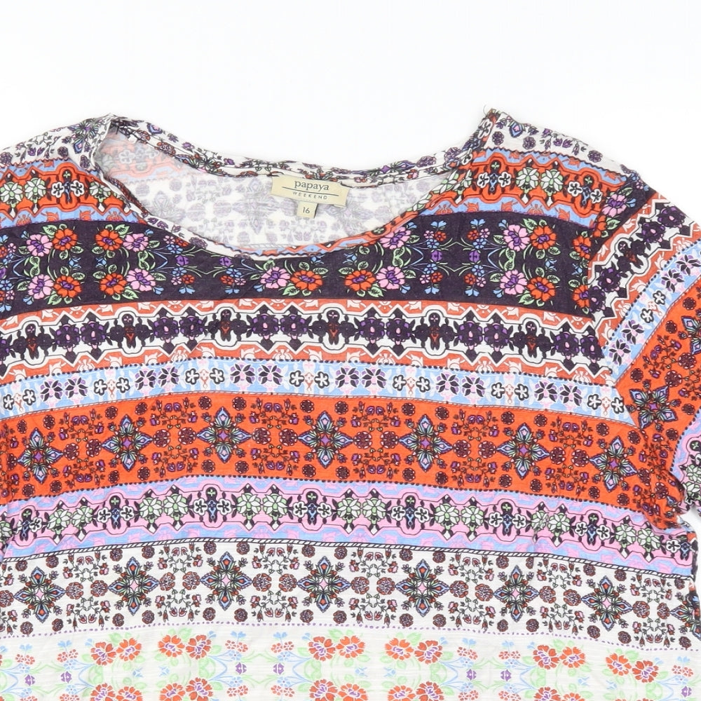 Papaya Womens Multicoloured Paisley  Basic Blouse Size 16  - pom poms