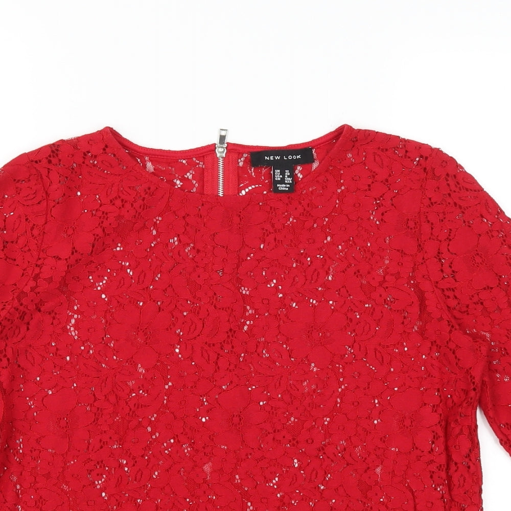 New Look Womens Red   Basic Blouse Size 12  - See Through