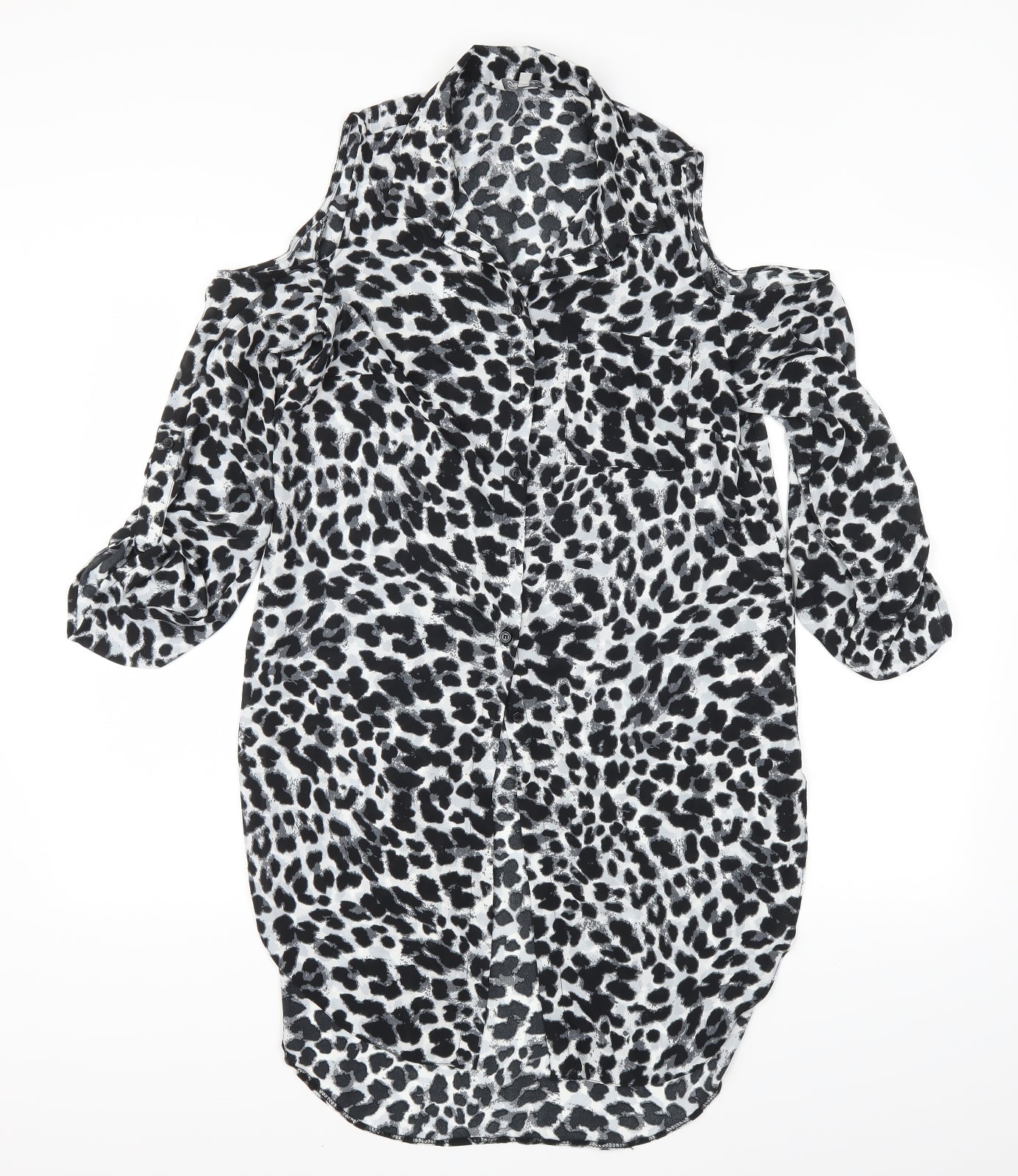 Peacocks Womens Black Animal Print  Shirt Dress  Size 10  - cut out shoulders