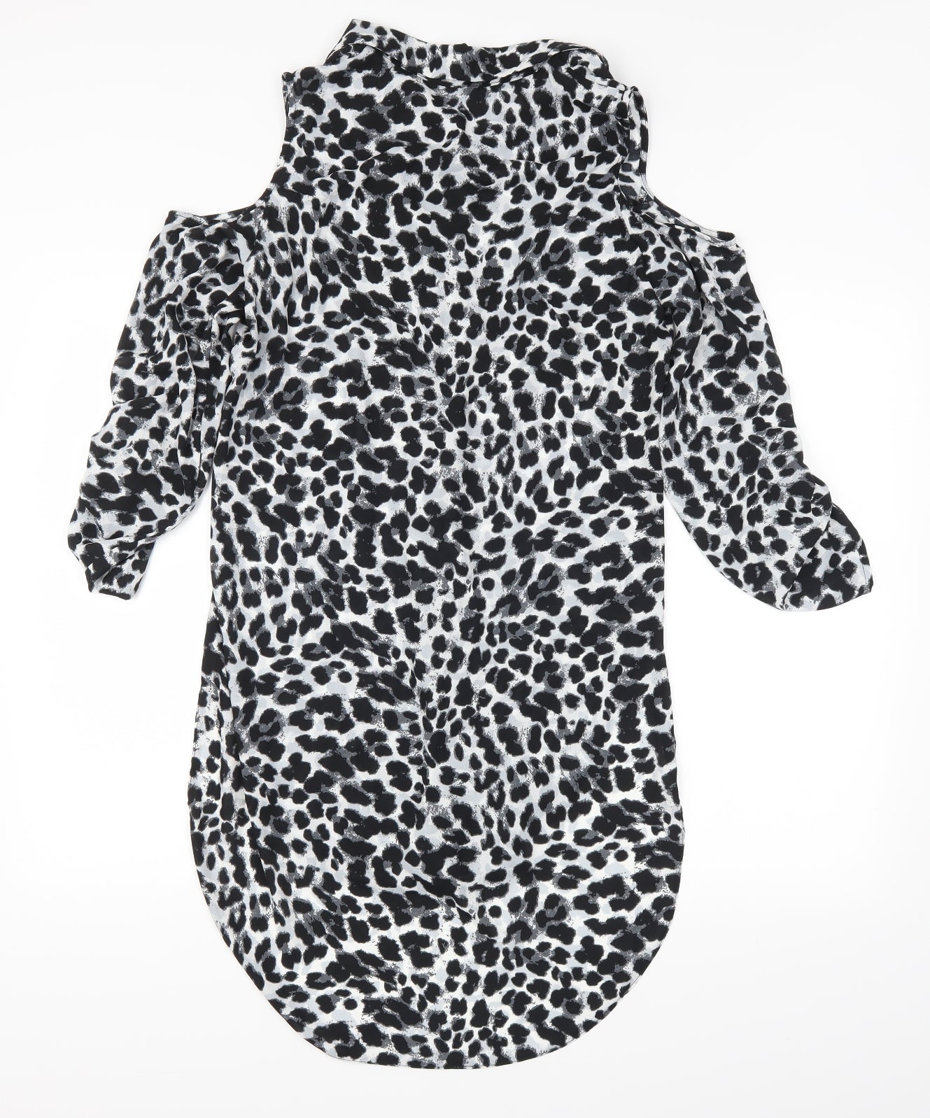 Peacocks Womens Black Animal Print  Shirt Dress  Size 10  - cut out shoulders